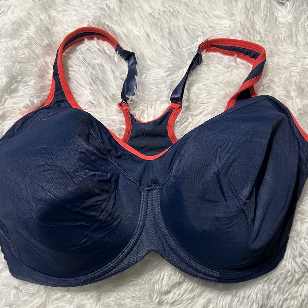 Women's  42F underwire Navy and Coral Bra with racerback